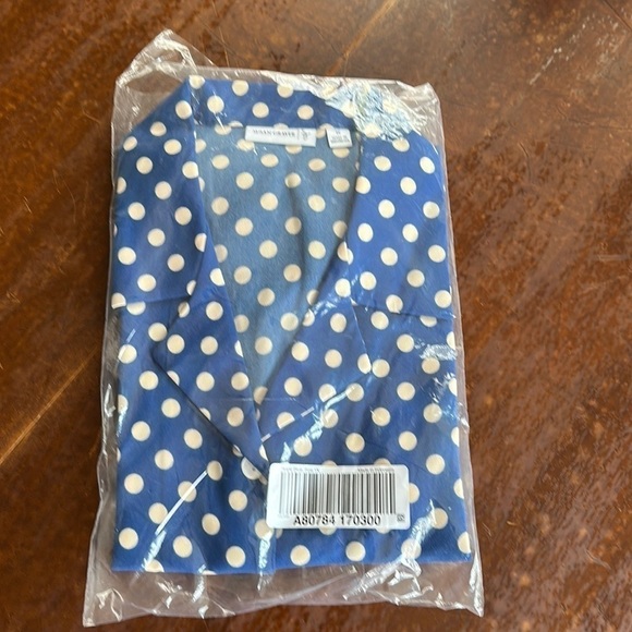 Susan Graver Blue Cream Polk Dot Top Size 1X New - Picture 1 of 6